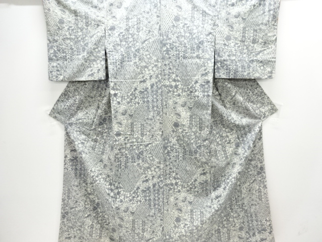 切りばめ風　花古典柄手織り紬着物